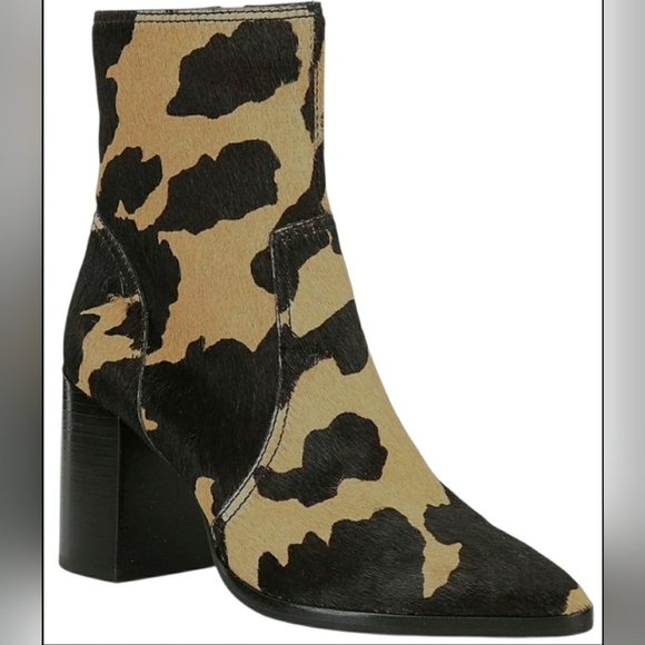 Cow Print 8 Booties Western Leather Rider Calf Hair Block Heel Cowgirl New - Picture 7 of 7